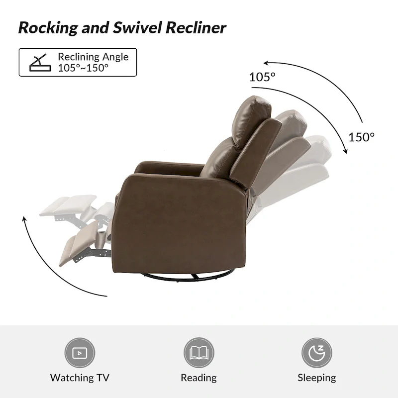 Modern Faux Leather Manual Rocking Swivel Recliner with Wingback