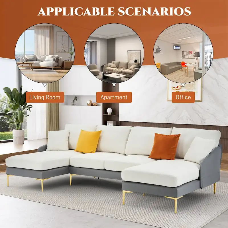 U-Shape Sectional Sofa 4-Seat Couch with Double Chaise Lounge