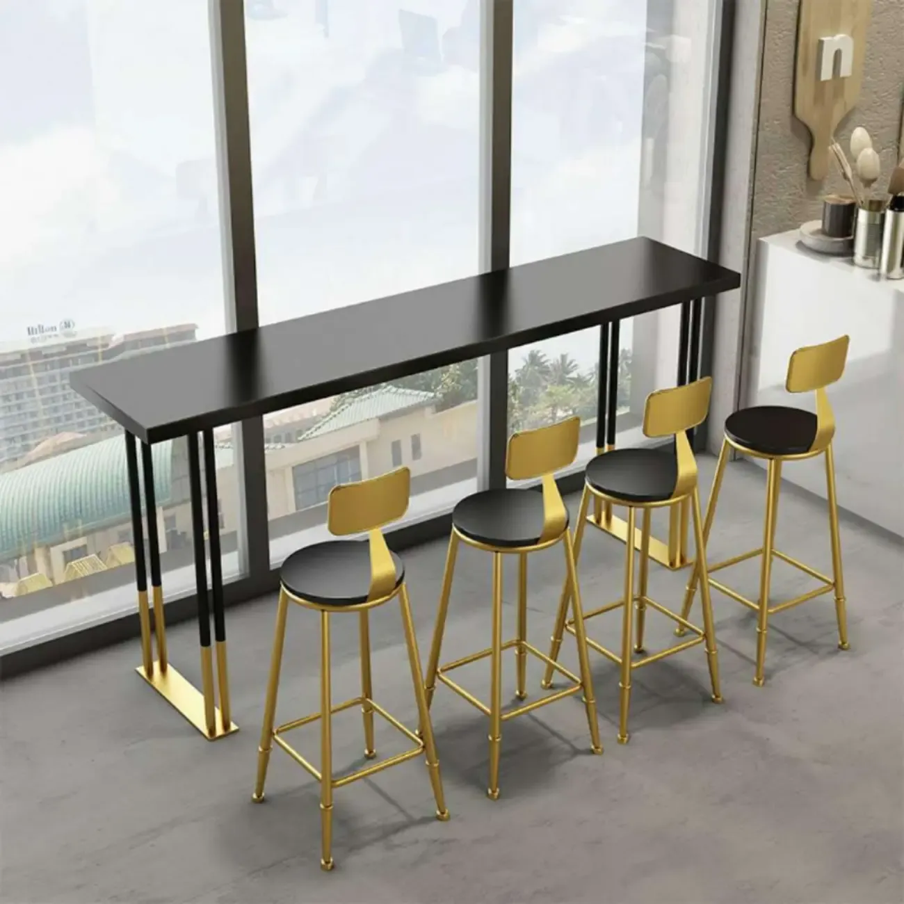 Lavish Black Gold Wood Metal Sled Bar Tables