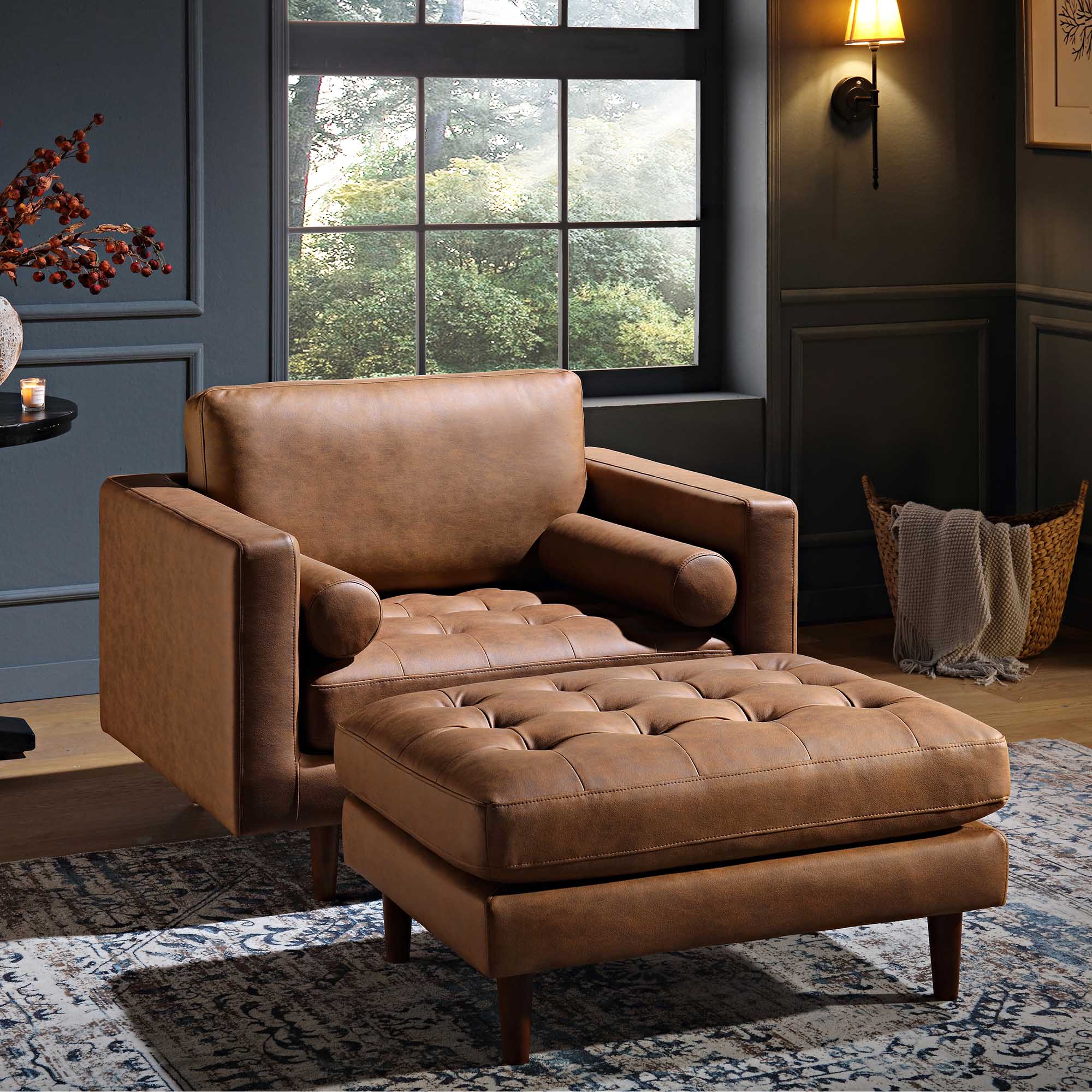 Armchair, Tan Faux Suede