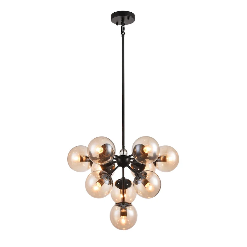 10 Light Black Steel Pendant Lighting with Glass Shades