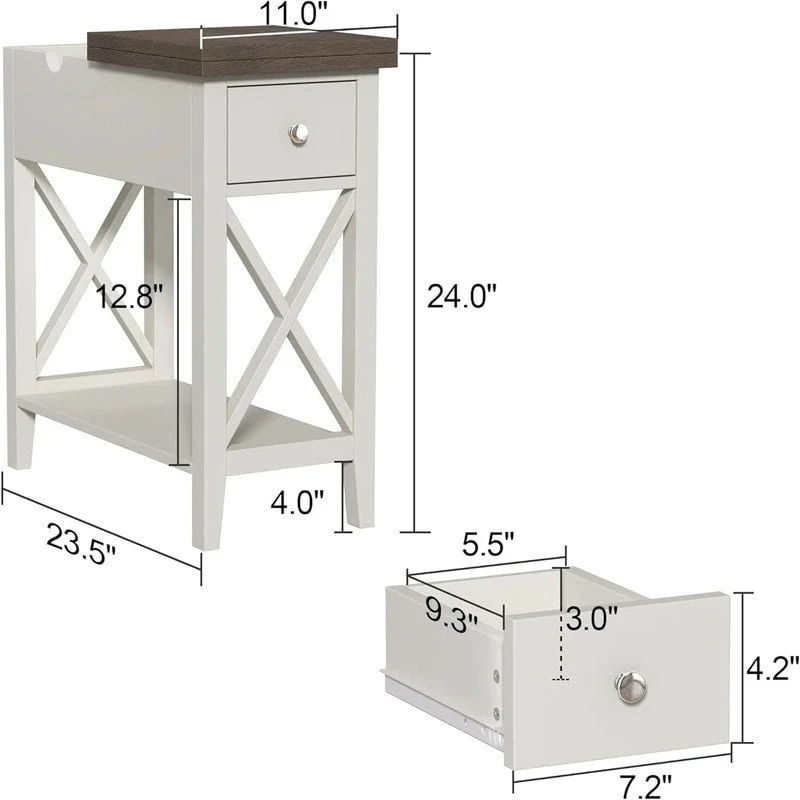 Material Flip Top Narrow End Table - 11D x 23.5W x 24H