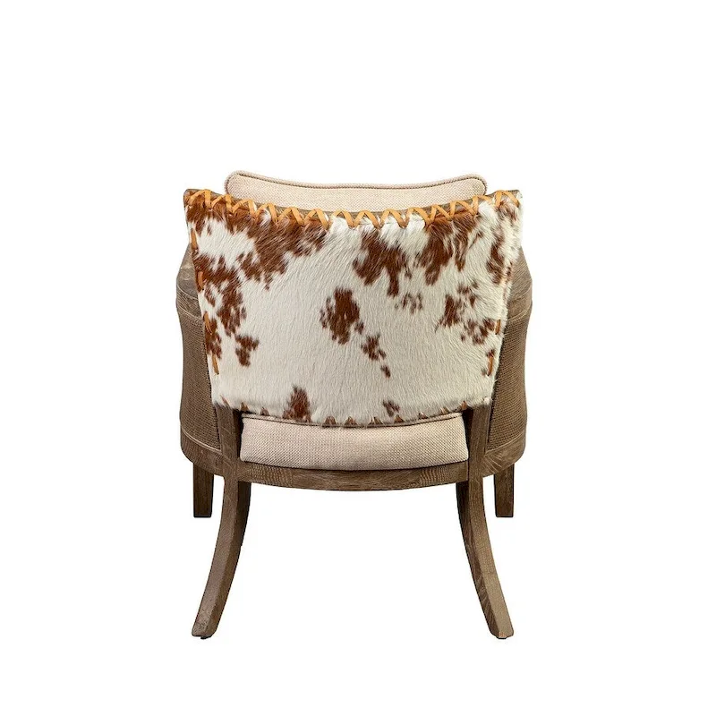 Brown & Beige Cane Back Oak Armchair with Butterscotch Leather Back & Linen Seat – 1-Seater