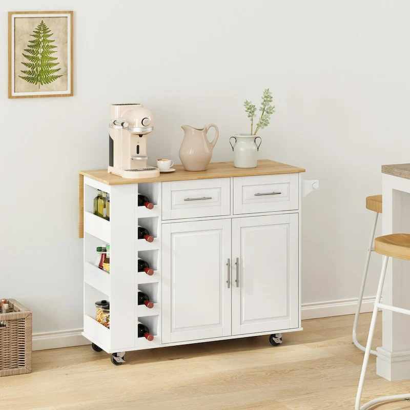 Multi-Functional Kitchen Island Cart with 2 Door Cabinet