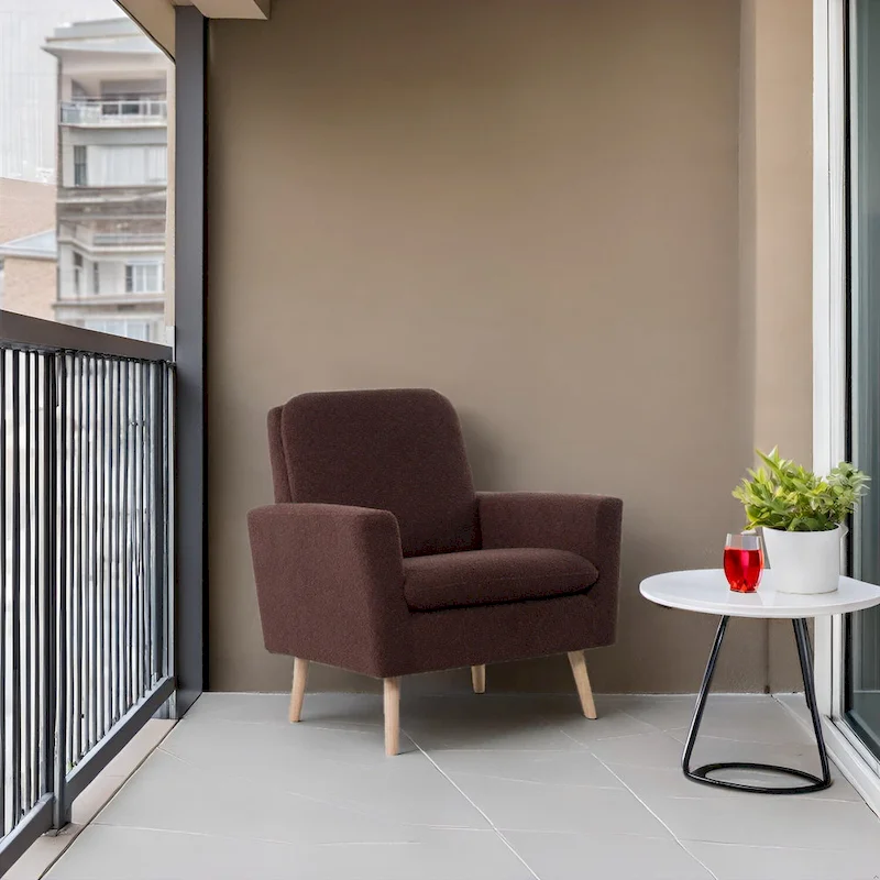 Teddy Fleece Mid-Century Accent Chair with Armrests – Espresso / Gray / White / Black, Single Seat