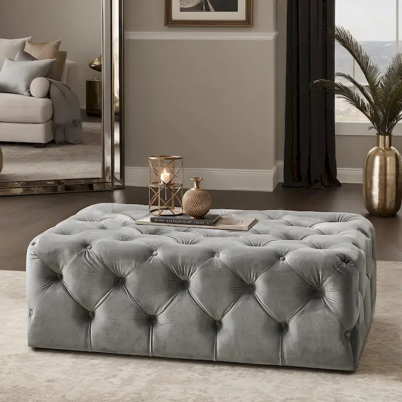 Rectangular Tufted Ottoman with Casters