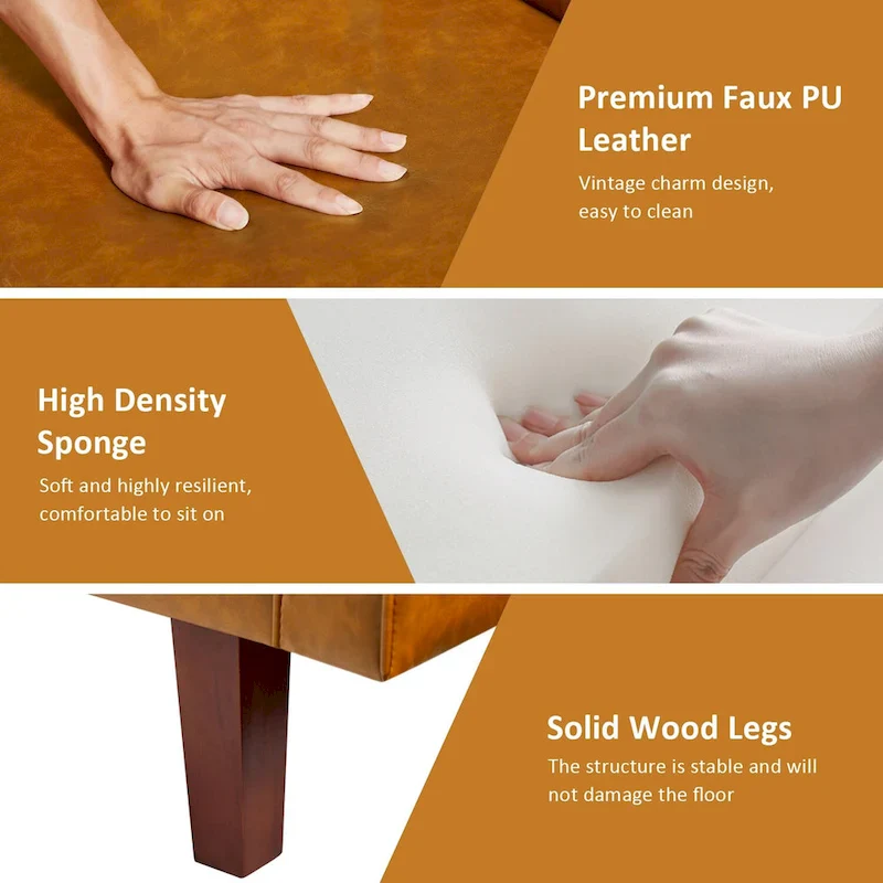 74.4 L Faux Leather Full Handcrafted Button Tufted Sofa 3-Seat, Convertible Sleeper Couch Adjustable Backrest