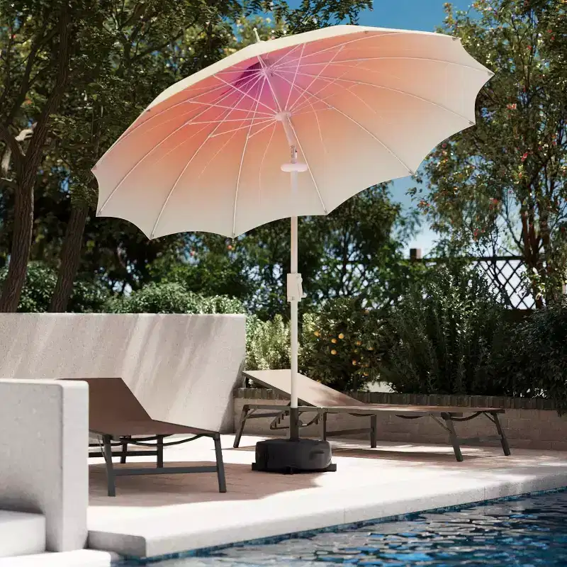 LAUSAINT HOME 9ft Pagoda Patio Umbrella with LED Lights and Base