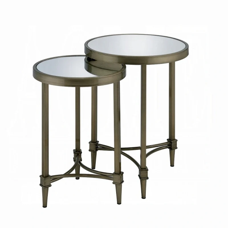 Nesting Table Set - Mirrored & Antique Brass Finish