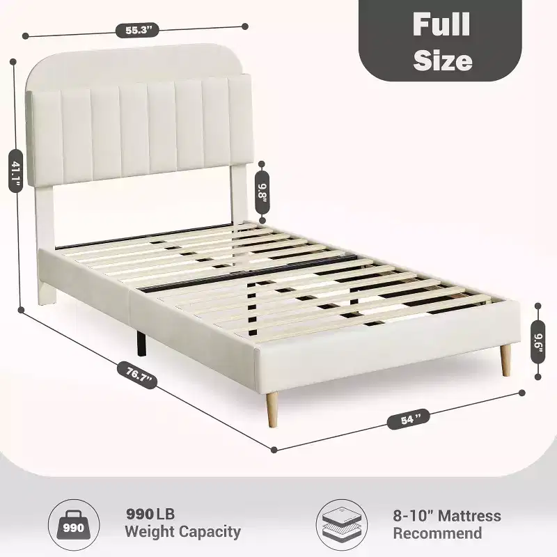 GustoWave Full Size Upholstered Platform Bed Frame with Storage Headboard & Bookshelf for Kids or Teens