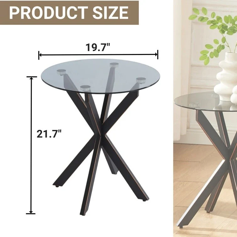 19.7 End Table With Glass Top