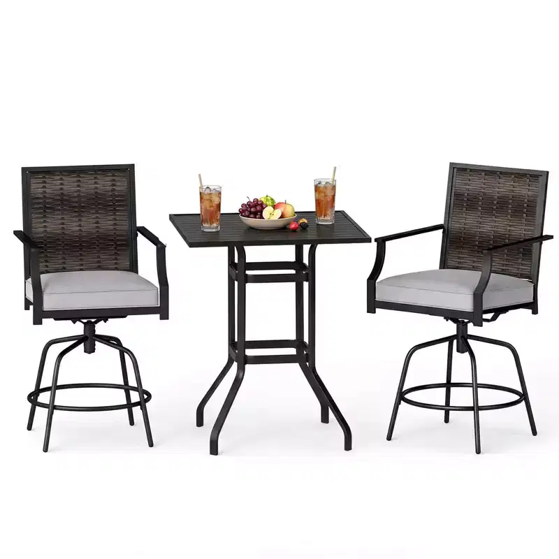 Costway 3 Pieces Outdoor Swivel Bar Set,High Top Patio Bar Table and Rattan Wicker Chair