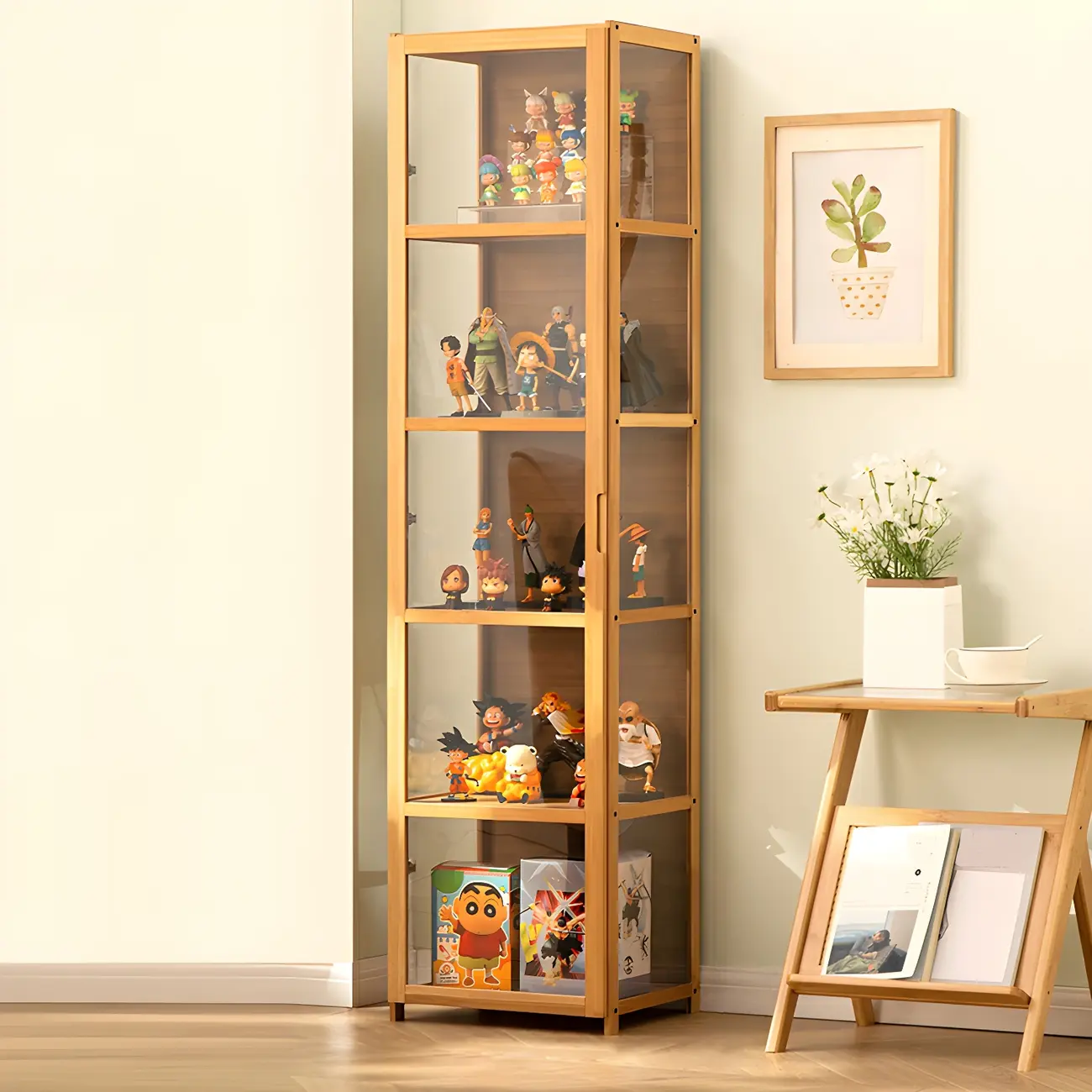 Modern Natural Bamboo Acrylic Standard  Display Cabinet