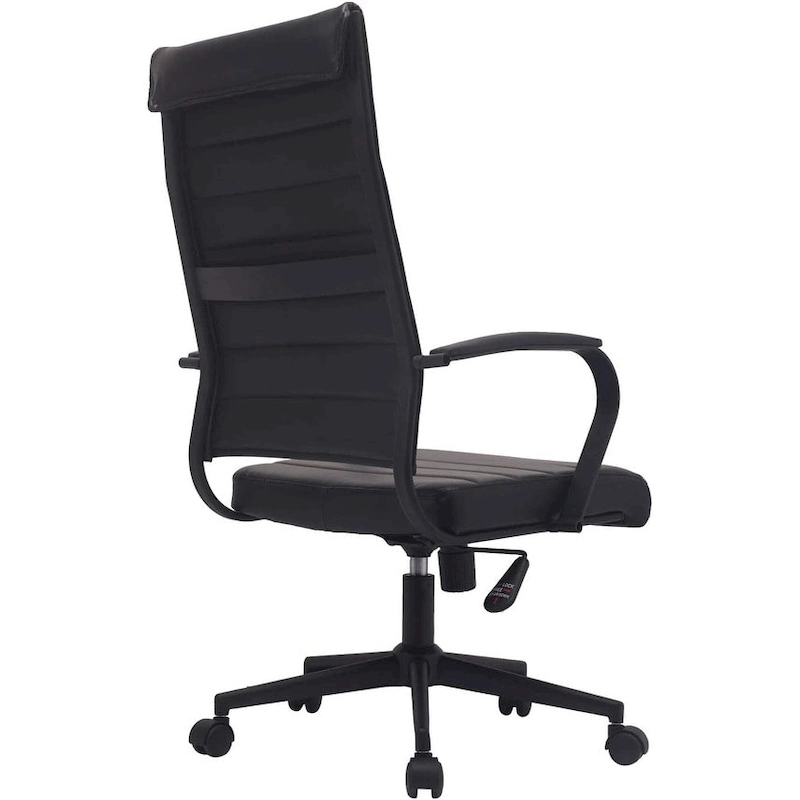 Modern High Back Office Chair Ribbed PU Leather Swivel Tilt Conference Room Computer Desk Cushion Seat Boss
