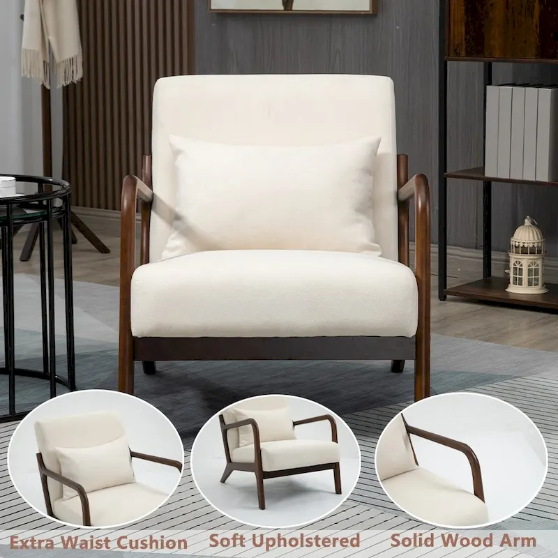 Mid-Century Velvet Upholstered Accent Chair Armchair w/Waist Cushion