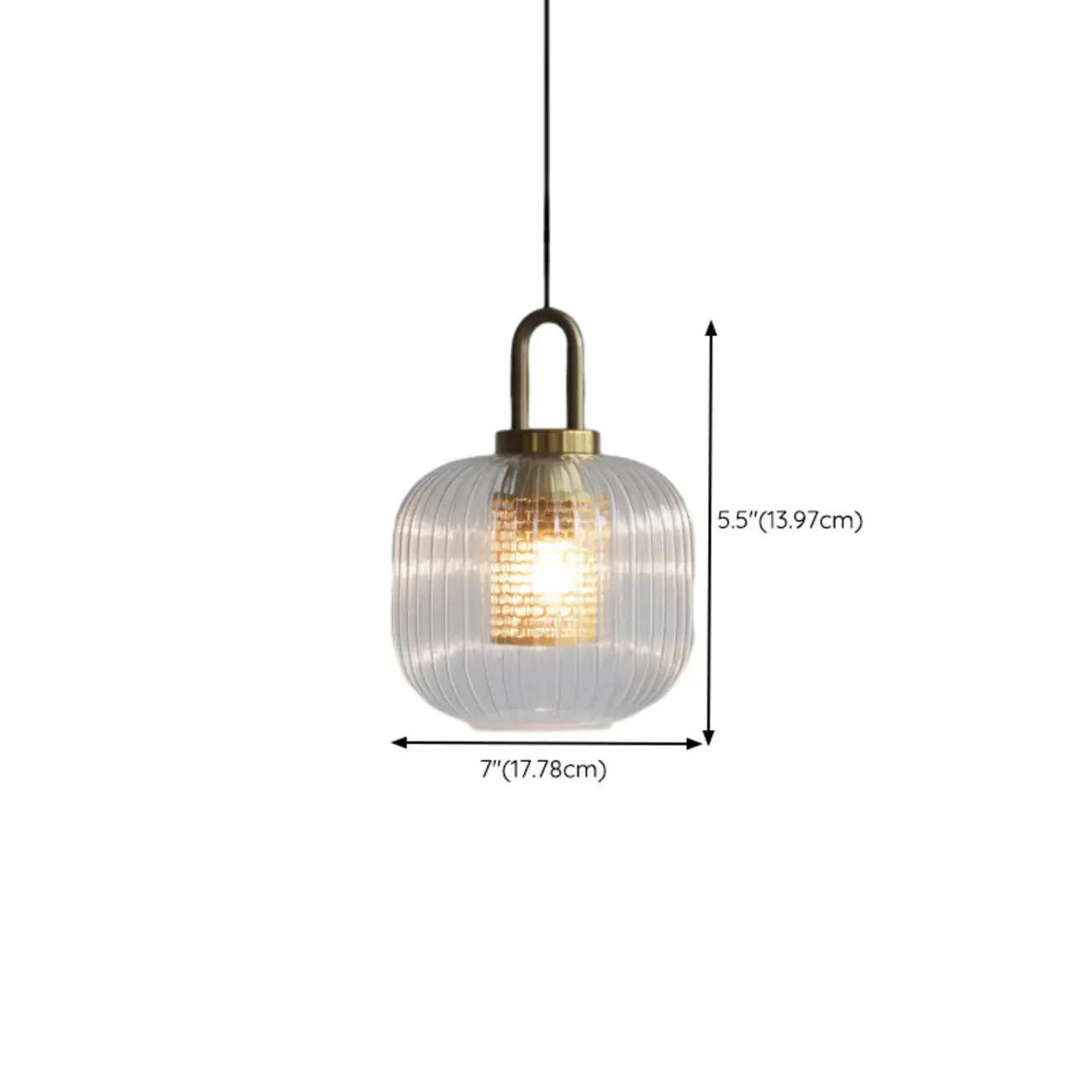 Gold Metal Ribbed Clear Glass Kitchen Pendant Light