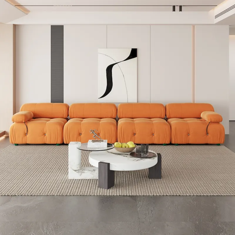 Velvet Fabric Upholstered Sectional Sofa Modern Couch