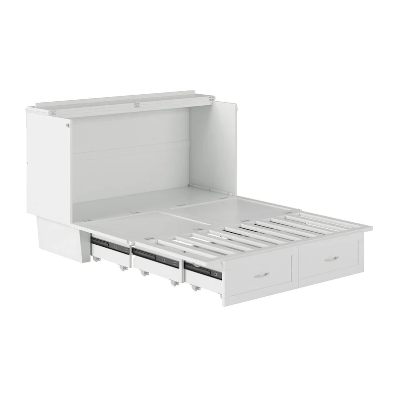 Queen Murphy Bed Chest with Mattress and Built-In Charger