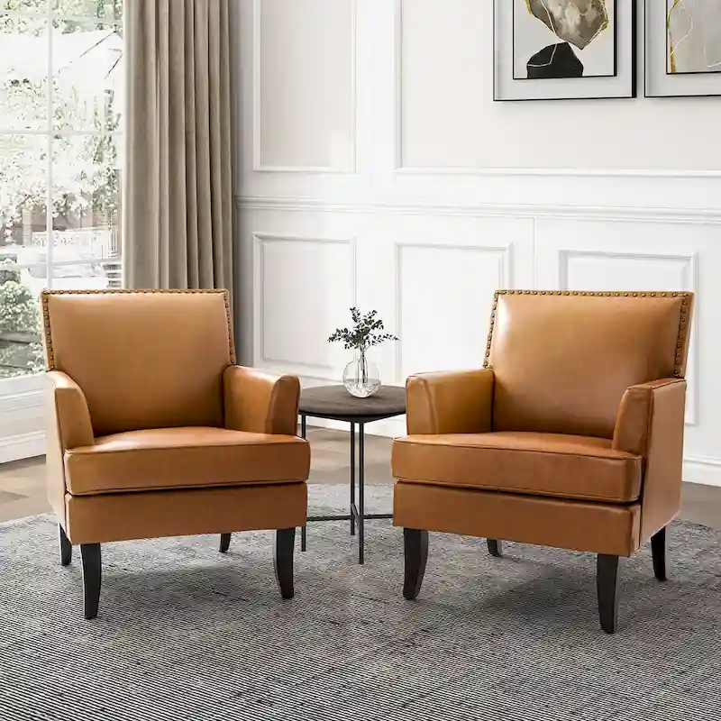 Nileus Modern Classic Polyester Accent Chair with Solid Wooden Legs Set of 2 by HULALA HOME