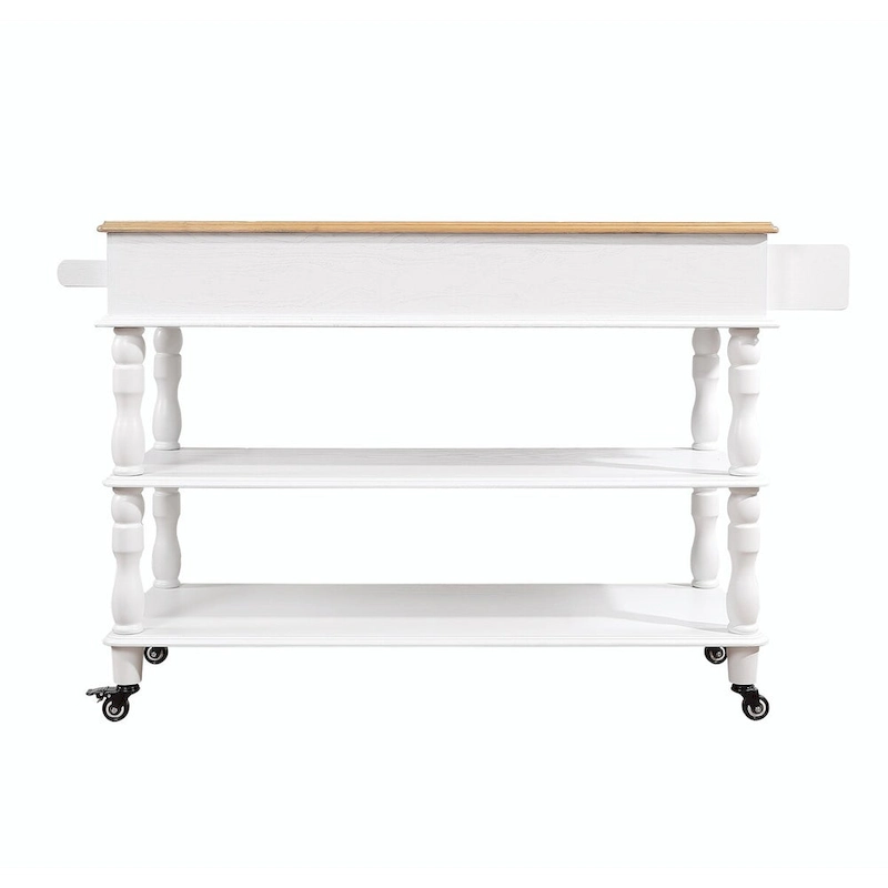 Rolling Kitchen Island Cart with Solid Oak Wood Top, Wine and Spice Rack