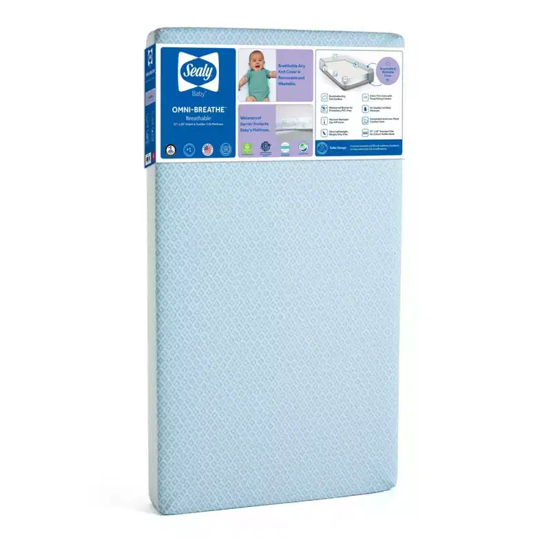 Sealy OMNI-Breathe Breathable & Sustainable Foam Crib Mattress PVC-Free - White