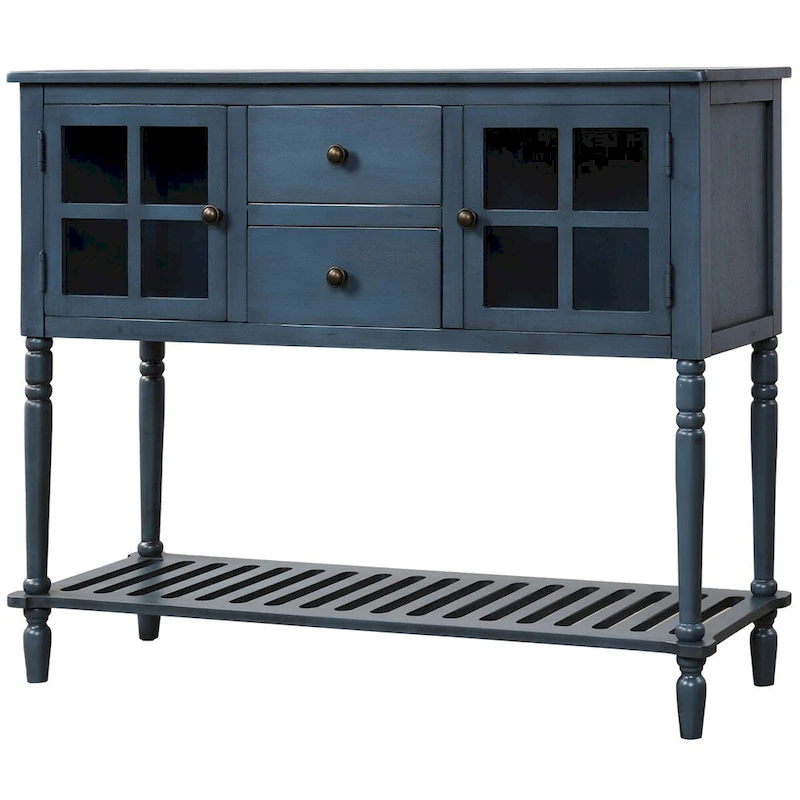Farmhouse Antique Navy Wood Sideboard Console Table with Bottom Shelf - N/A