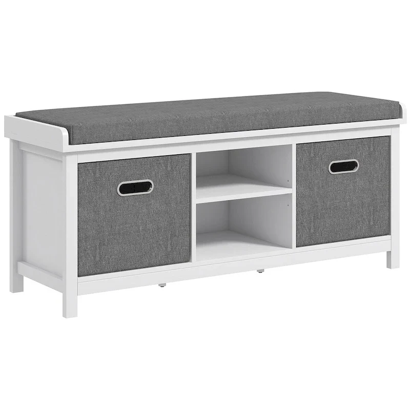 Entryway Shoe Bench with Padded Cushion, 2 Fabric Drawers & Adjustable Shelf (41.3