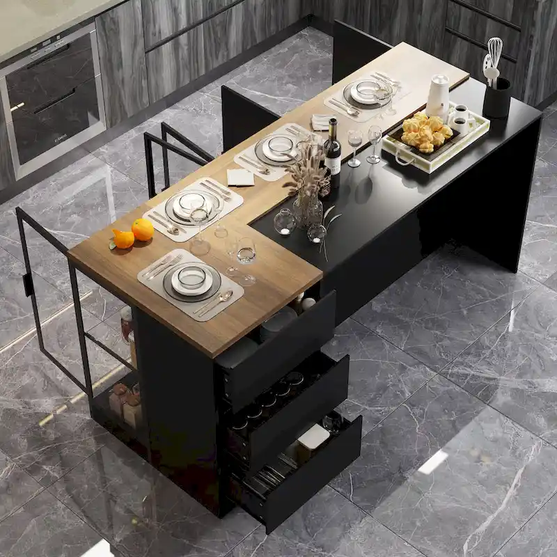 Kitchen Island with Drawers and Glass Cabinets