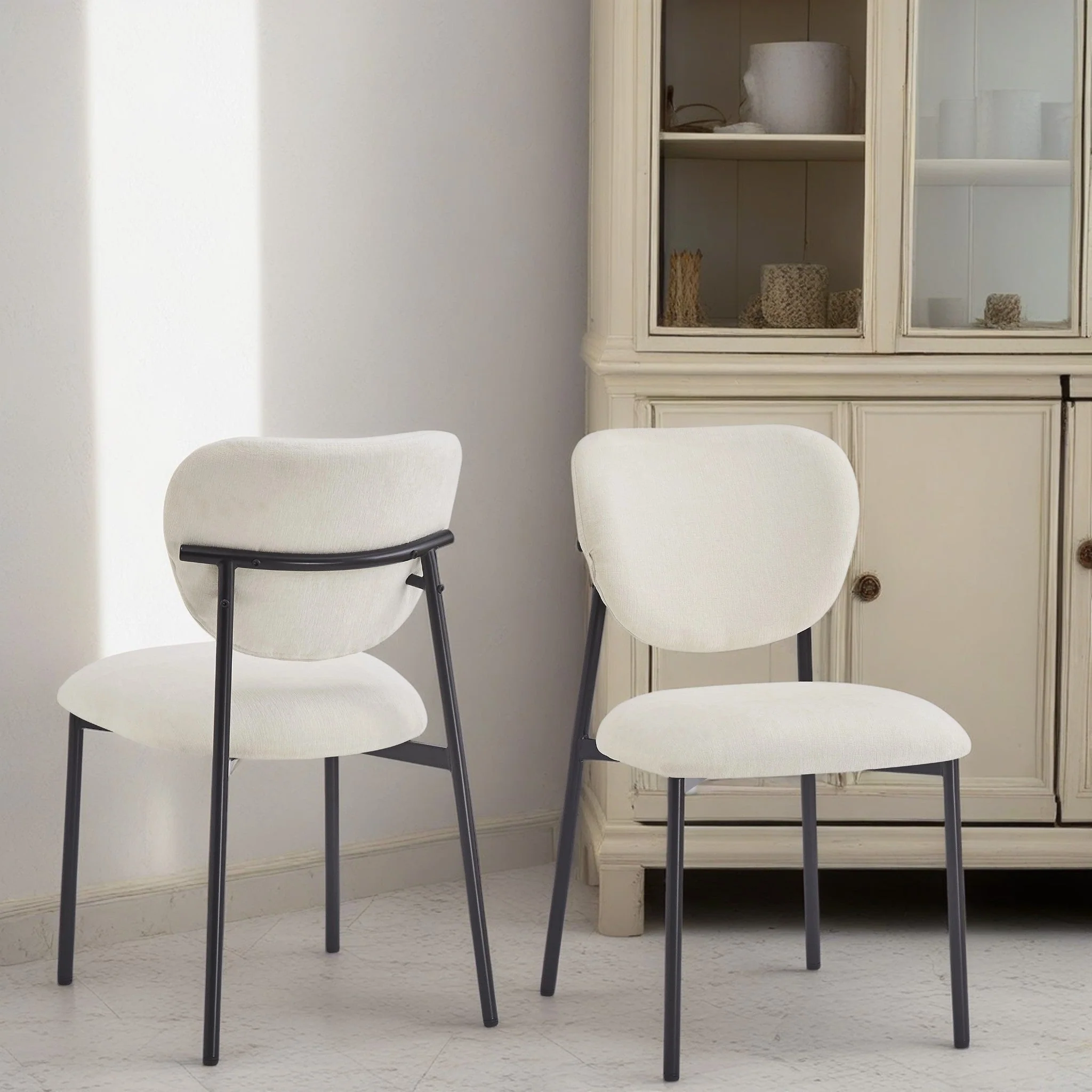 Modern Beige Upholstered Dining Chairs (Set of 2)