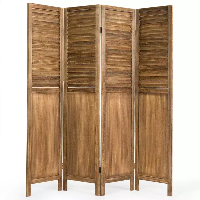 Costway 4 Panel Folding Privacy Room Divider Screen Home Furniture 5.6 Ft Tall Brown