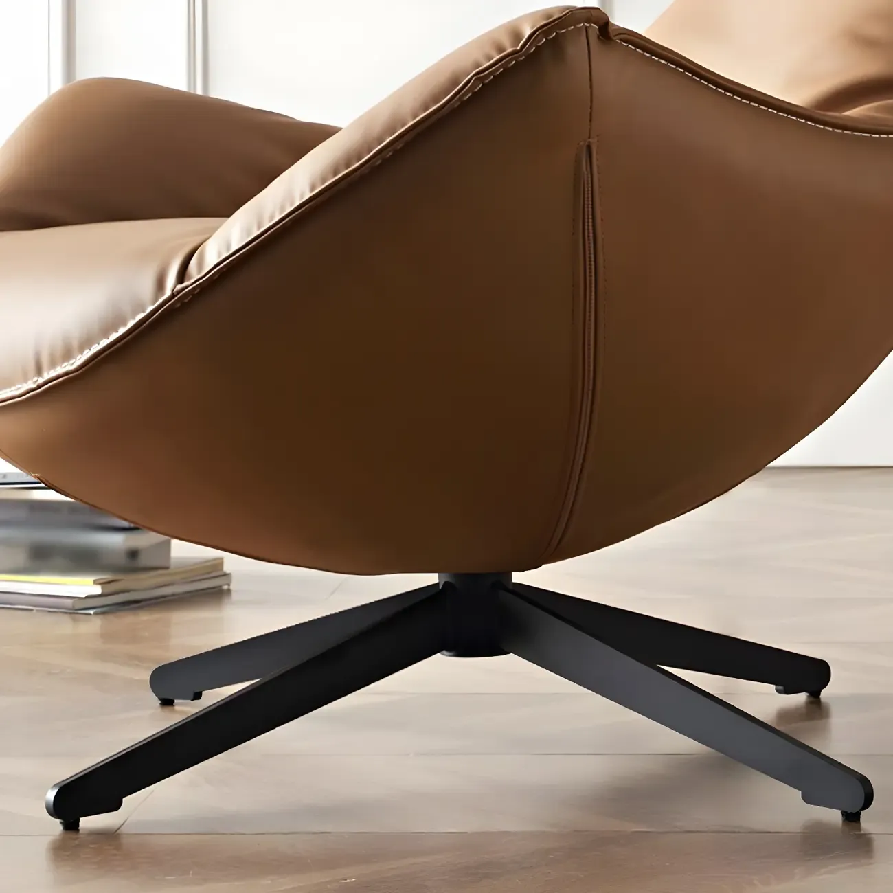 Modern Leather Brown Lounge Chair with Ottoman