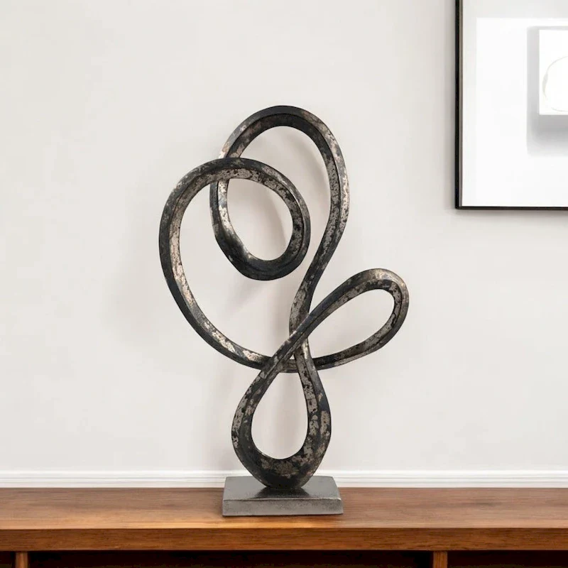 HomeRoots 20  Black and Silver Aluminum Modern Abstract Tabletop Sculpture - 12.5' X '19.75' X '4