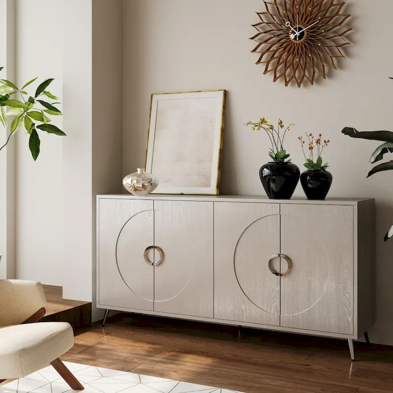 Champagne 4-Door Storage Cabinet with Metal Legs