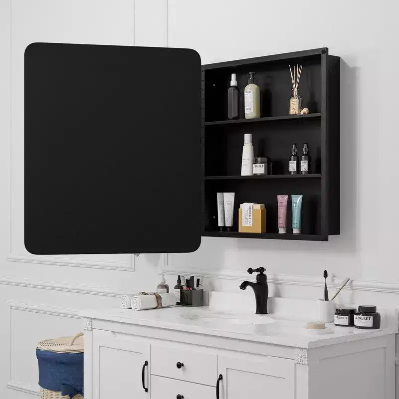 PexFix 30 x 24 Bathroom Cabinet with Mirror Stainless Steel Frame and 2 Adjustable Shelves Wall Medicine Cabinets Mirrors Rectangle Recessed Black