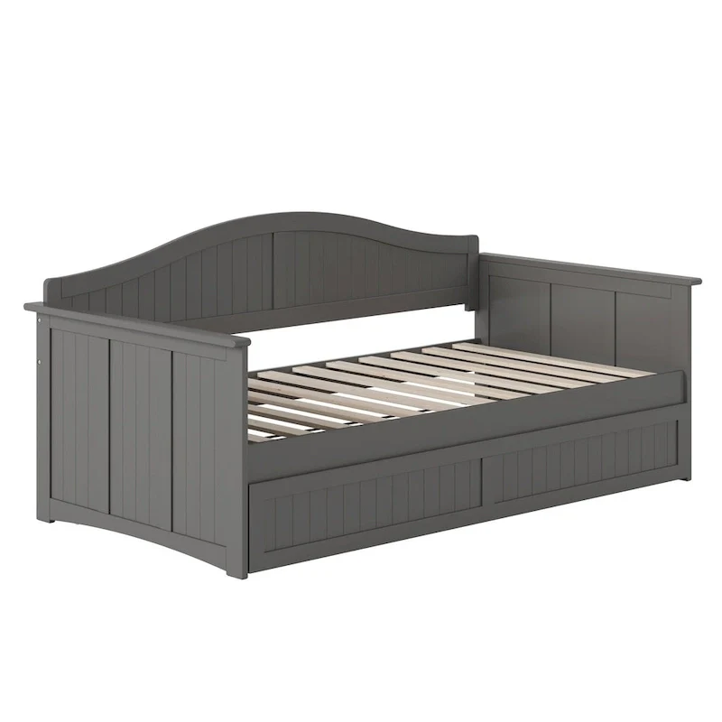 Twin Wood Daybed with Trundle - Beadboard Design, 600lbs Capacity, White/Walnut/Grey/Toffee, No Box Spring Needed