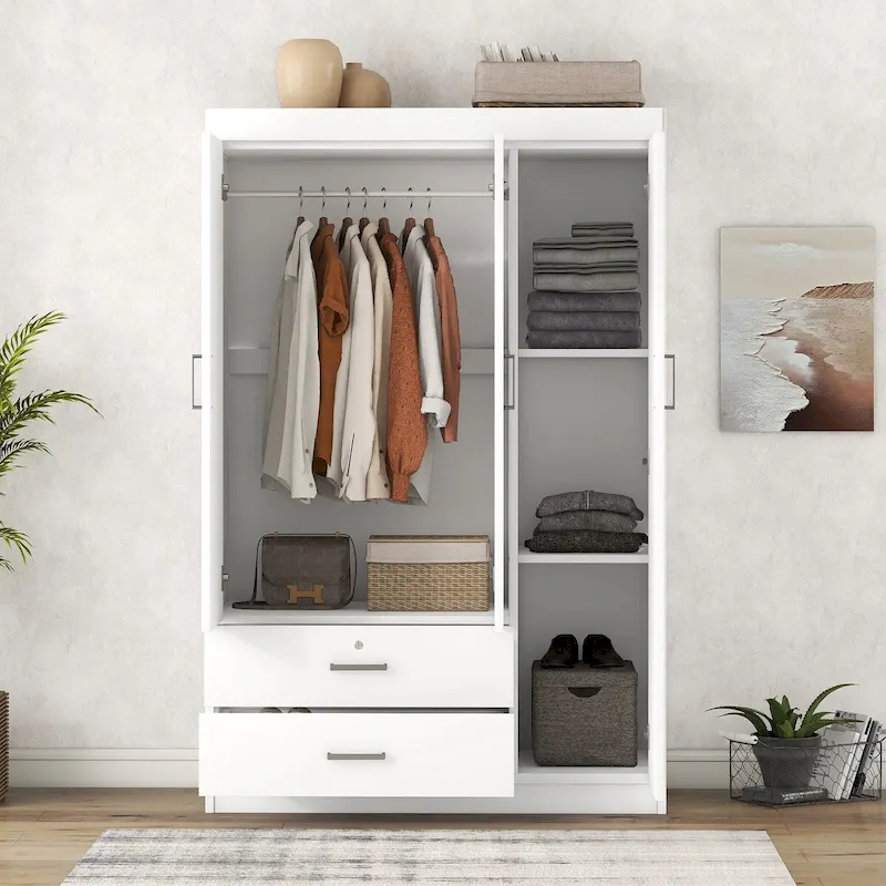 White / Grey 3-Door Wardrobe with Drawers & Hanging Rail – 2-Person Assembly