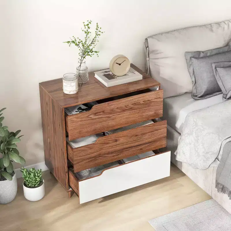 Costway 3-Drawer Dresser Farmhouse Wooden Sofa Beside Table Storage Organizer Rustic