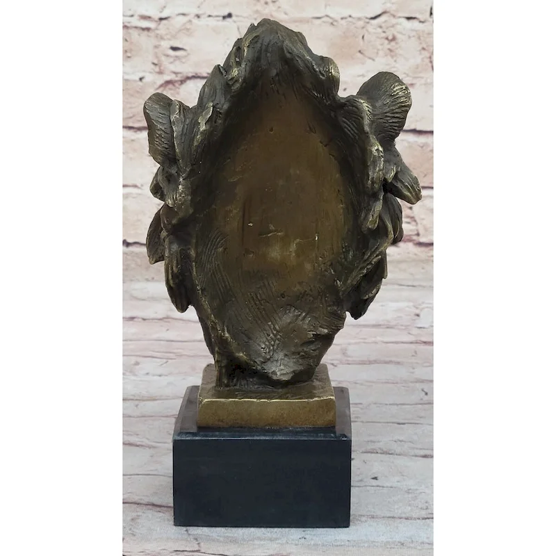 Male Lion Bronze Bust Statue Sculpture Figure On Black Marble Base Signed Barye 9 Inches X 4 Inches