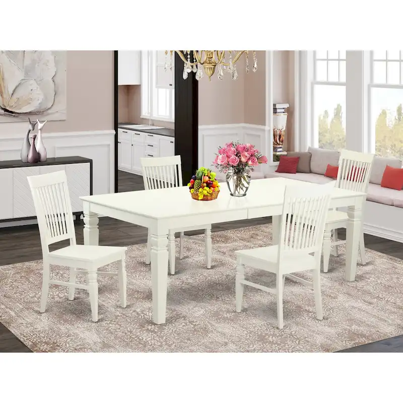 East West Furniture Dining Table Se- A Rectangle Dining Room Table and Wood Seat Chairs, Linen White (Pieces Options)