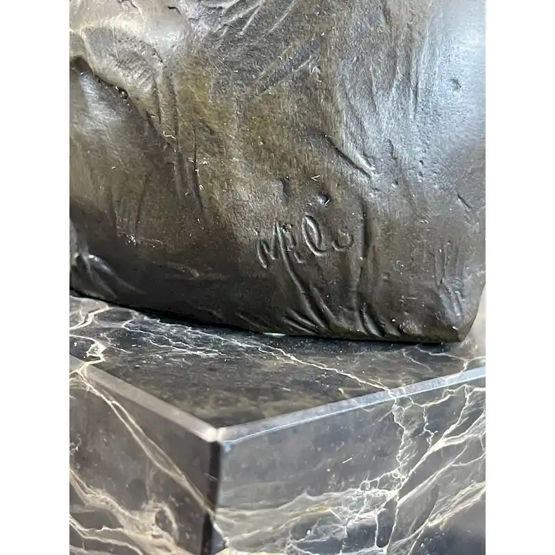 HandmadeSigned Sitting Polar Bronze Bookend Book End Marble Sculpture Statue