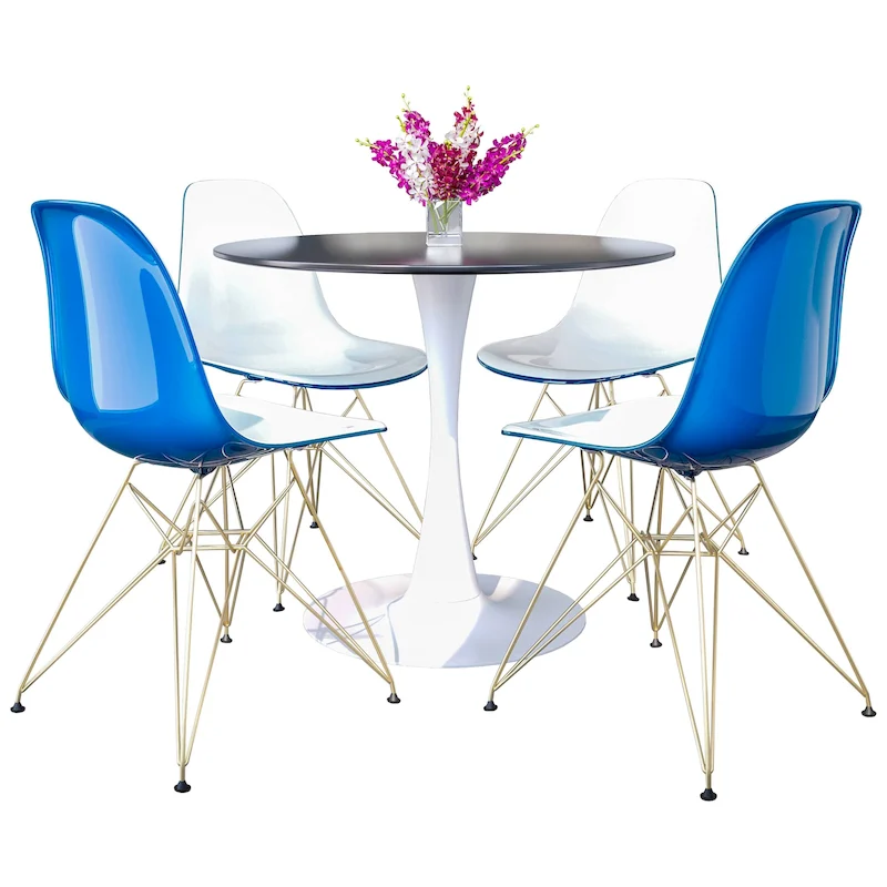 White/Gold Round Dining Table Set, 5-Piece, Seats 5