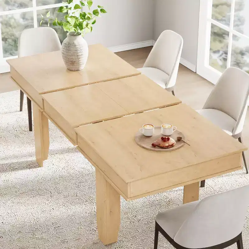 63 in-86.6 in Extendable Dining Room Table for 6-10, Farmhouse Kitchen Tables w/Wooden Sturdy Frame, Large Rectangular Dinner Table for Dining Room