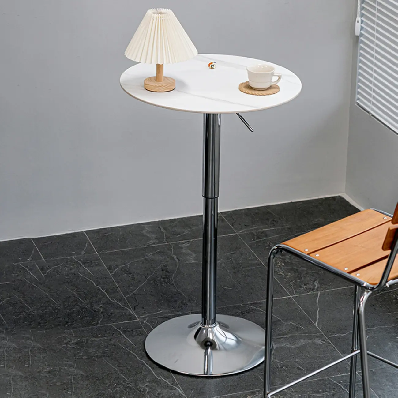 Modern White Stone Metal Pedestal Round Adjustable Bar Tables