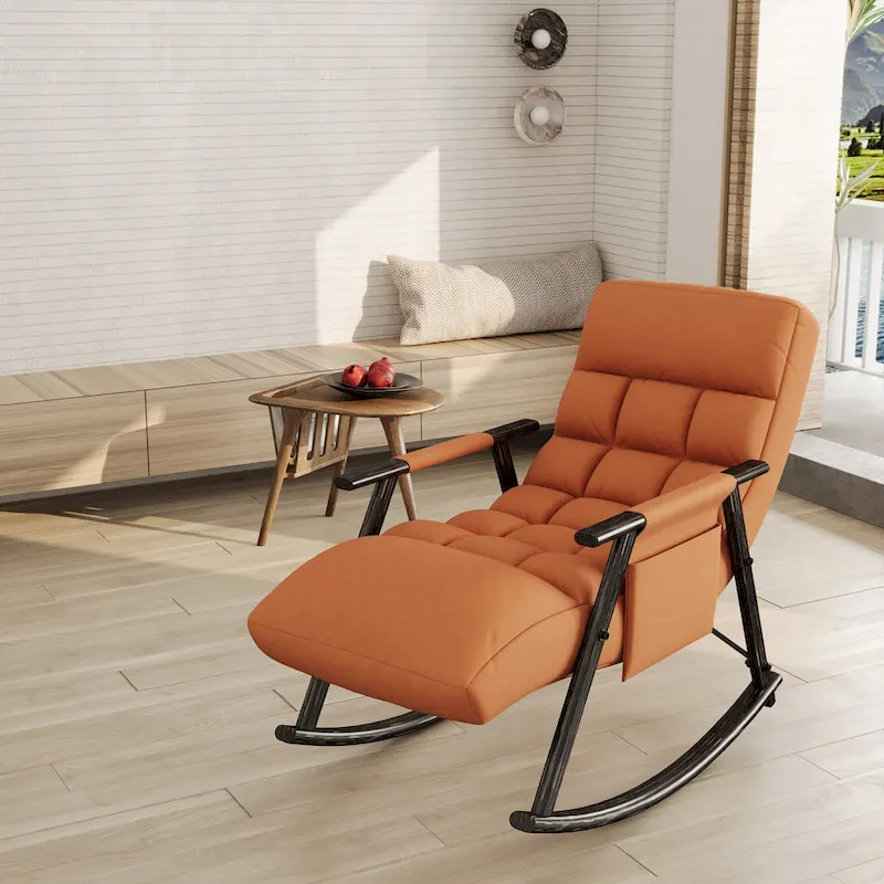 Casual Folding Rocking Chair,Lounge Rocking Chair Adjustable High Back and Foot Rest,Side Pockets Placed in Living Room Bedroom