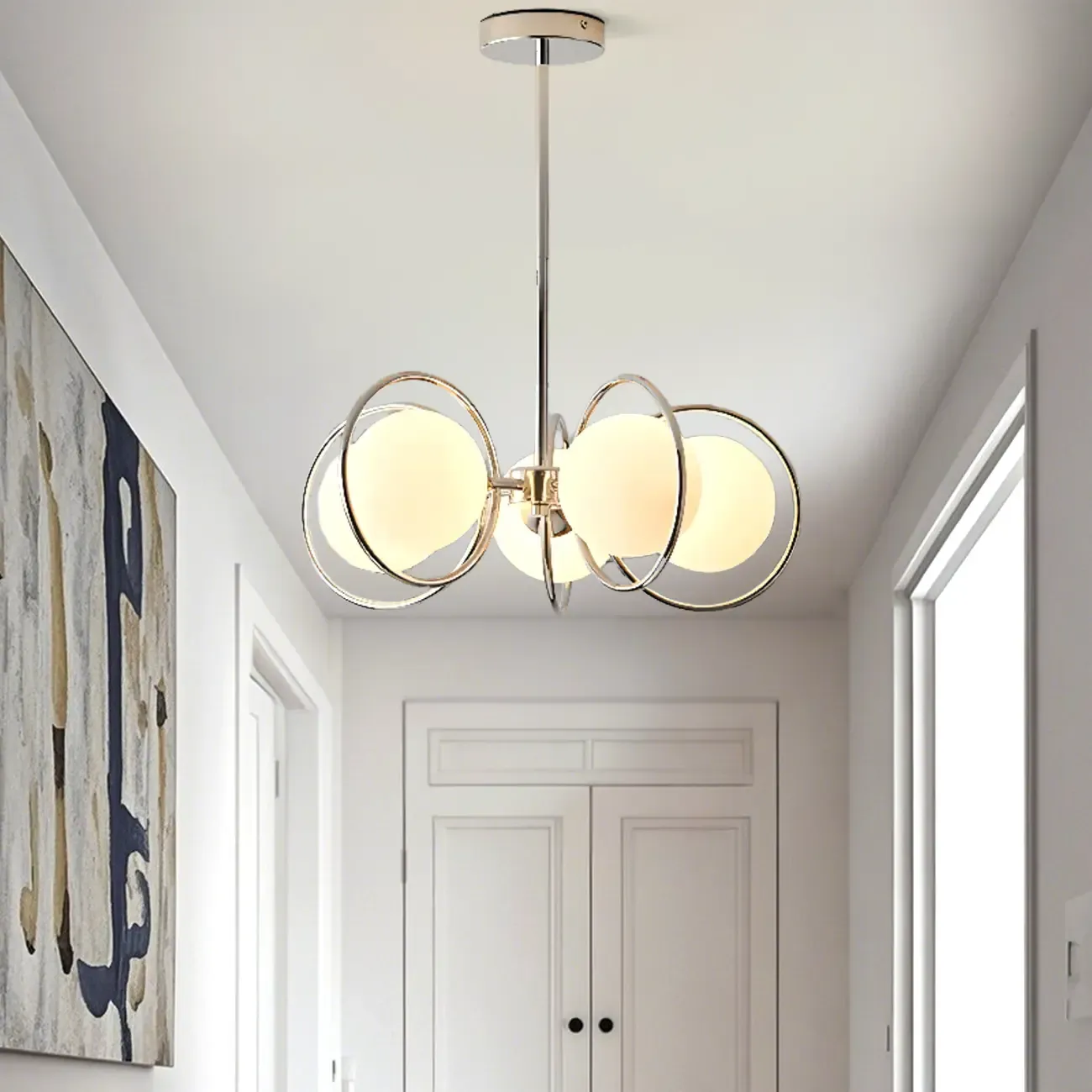 Modern LED Globe Chandelier with Circular Glass Design