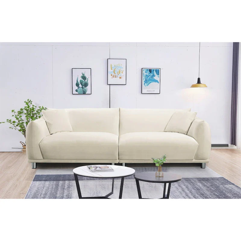 US Pride Furniture 88.2 W Metal-Legs Velvet Fabirc Foam Sofa