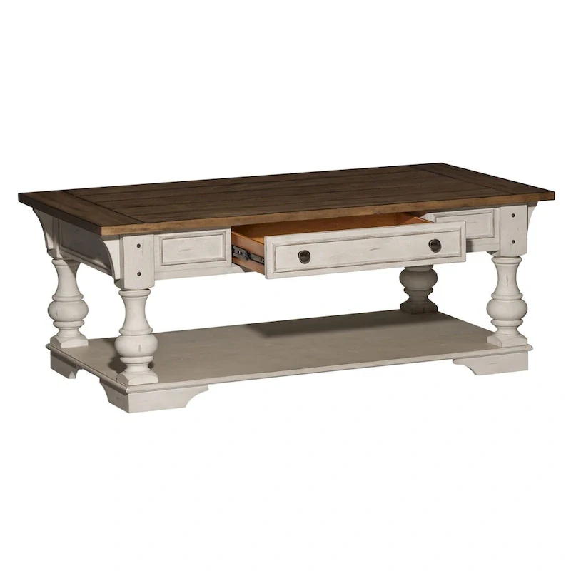 Antique White Wire Brushed Tobacco Accents Cocktail Table