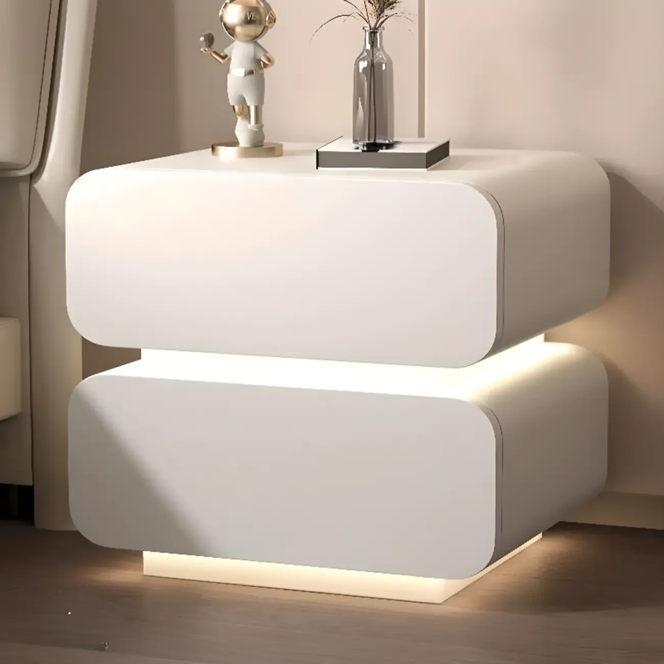 Modern Wood White Lighting 2-Drawer Nightstand
