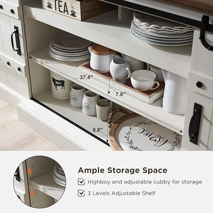 Modern Grey Sideboard Buffet Cabinet with 3 Drawers & Adjustable Shelves