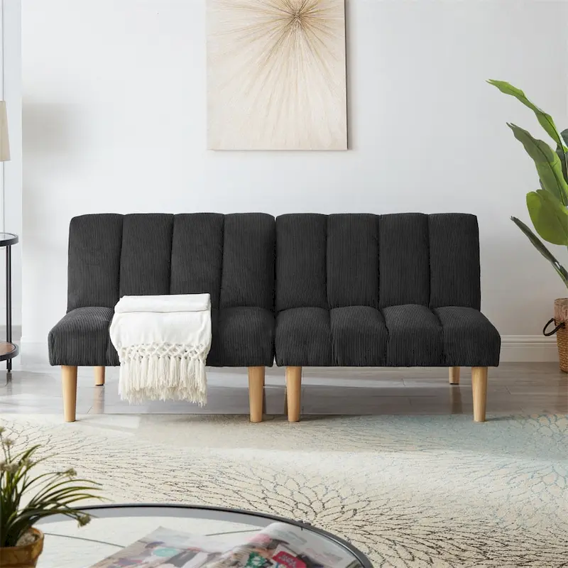 Black / Blue Corduroy Convertible Sofa Bed, 2-Person